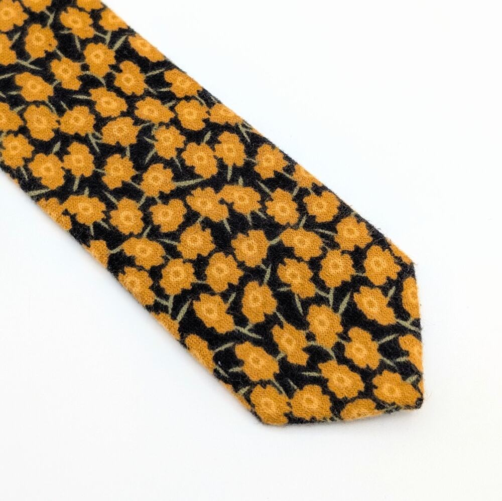 Bar III Brushed Cotton Skinny Tie Retro Floral Dark Academia Indie Black Mustard